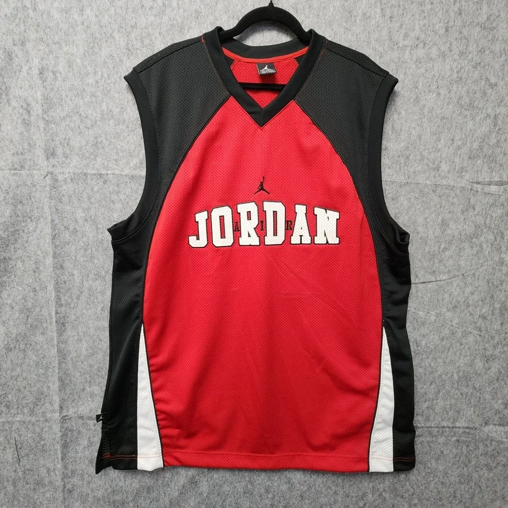Vintage Nike Air Jordan Spellout Jersey Mens XXL Red Black Mesh‎ #23 Back Hit